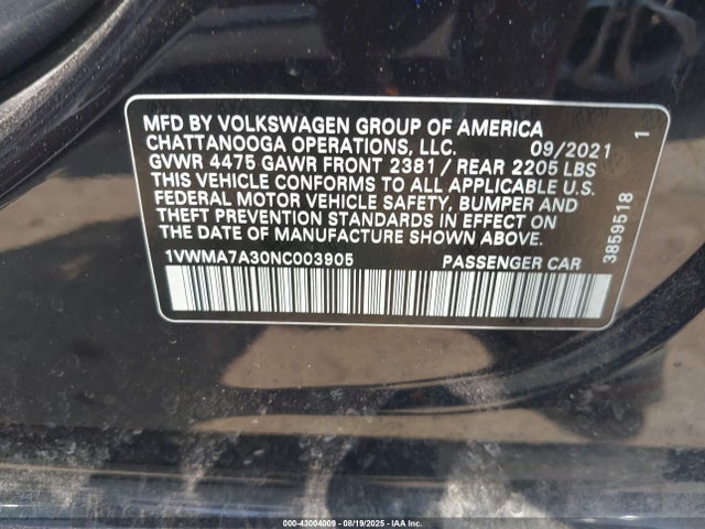2022 VOLKSWAGEN PASSAT 1VWMA7A30NC003905 Photo 8
