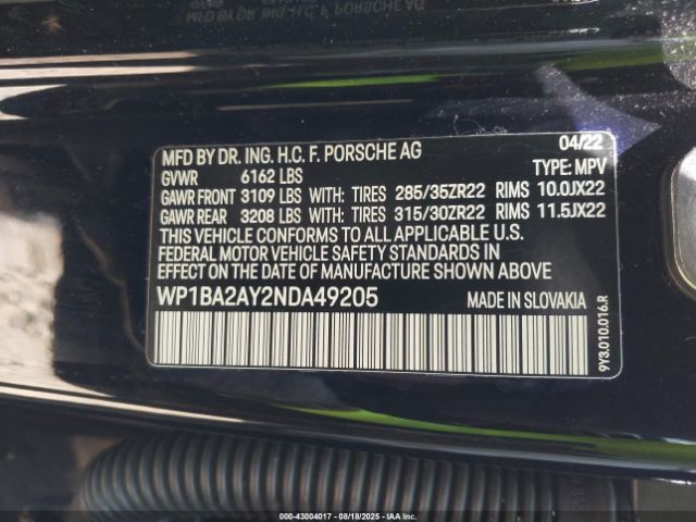 2022 PORSCHE CAYENNE WP1BA2AY2NDA49205 Photo 8