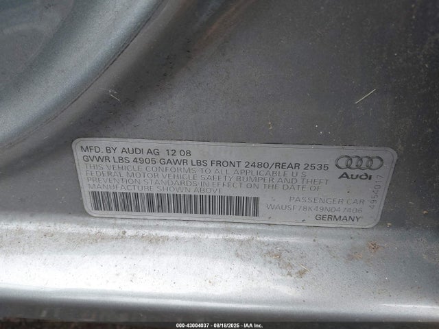 2009 AUDI A4 WAUSF78K49N047406 Photo 8