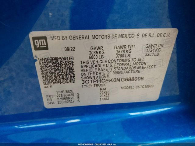 2022 GMC SIERRA 1500 3GTPHCEK0NG688006 Photo 8