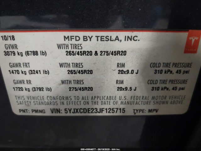2018 TESLA MODEL X 5YJXCDE23JF125715 Photo 8