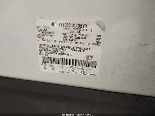 Ford 2016 2016 1FM5K8D89GGC88838 Image 9