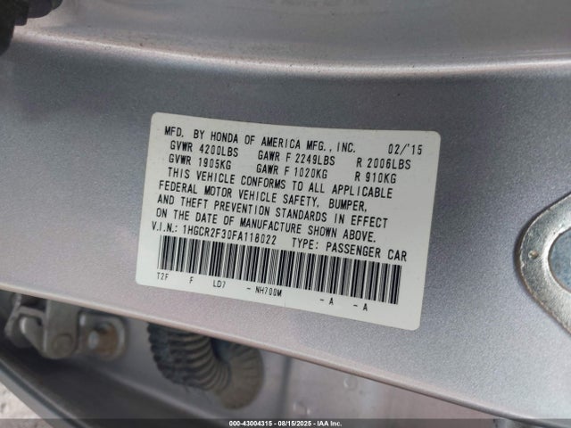 Honda k24w1 2015 1HGCR2F30FA118022 Image 9