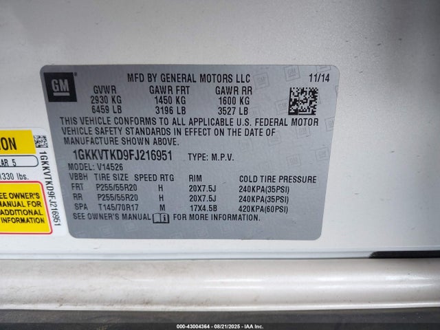 GMC llt 2015 1GKKVTKD9FJ216951 Image 9