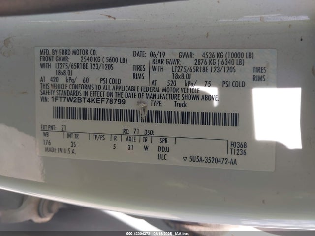 1FT7W2BT4KEF78799 Ford 2019