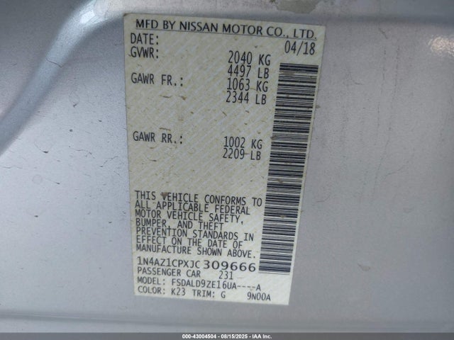 1N4AZ1CPXJC309666 Nissan 2018