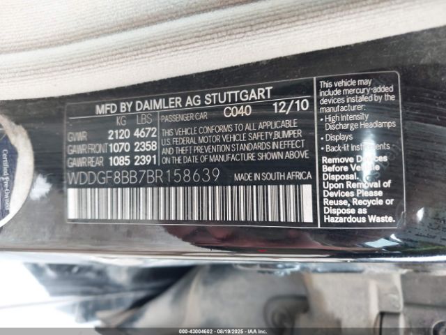 2011 MERCEDES-BENZ C 300 WDDGF8BB7BR158639 Photo 8