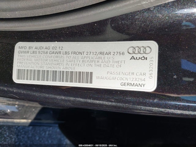 2012 AUDI A6 WAUGGAFC0CN123254 Photo 8