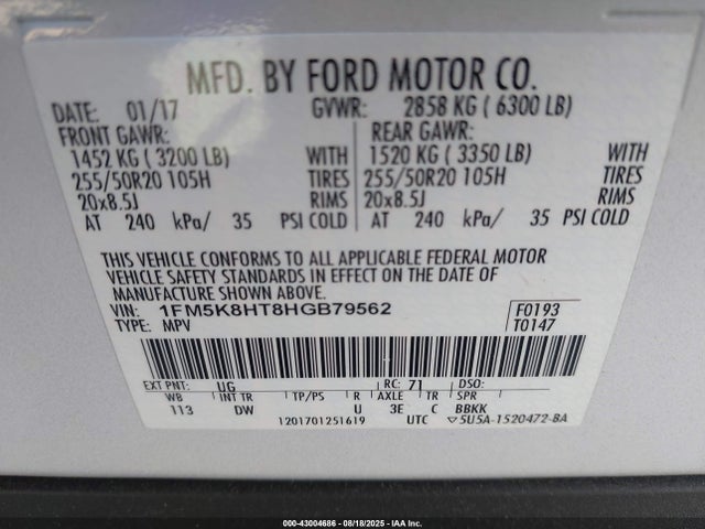 1FM5K8HT8HGB79562 Ford 3.5l gtdi