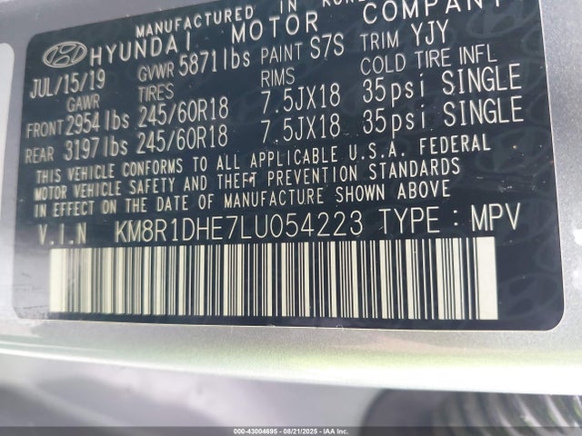 Продаж на аукціоні авто 2020 Hyundai Palisade Se, vin: KM8R1DHE7LU054223, номер лоту: 43004695