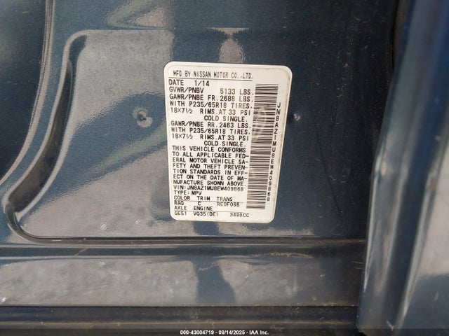 JN8AZ1MU8EW409868 Nissan Murano