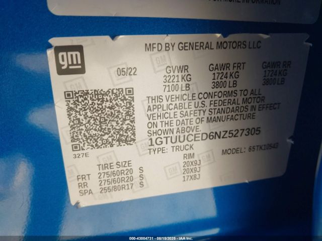 2022 GMC SIERRA 1500 1GTUUCED6NZ527305 Photo 8