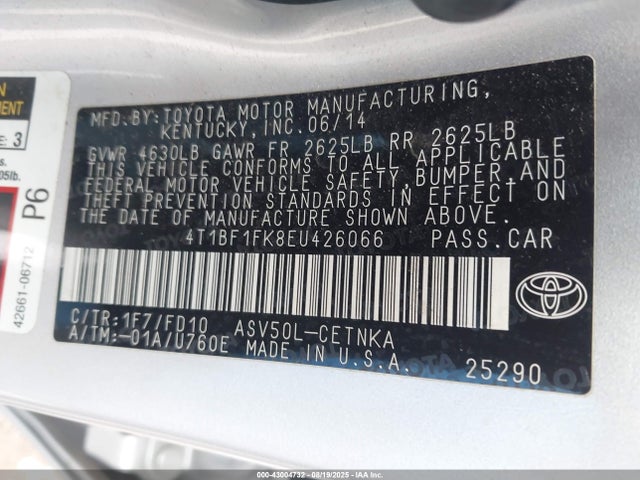 4T1BF1FK8EU426066 Toyota 2ar-fe