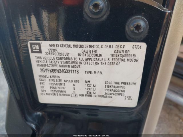 2004 CADILLAC ESCALADE ESV 3GYFK66N24G331118 Photo 8