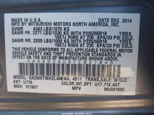 2015 MITSUBISHI OUTLANDER SPORT 4A4AR3AU8FE021048 Photo 8