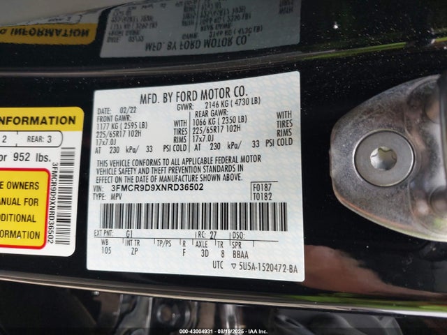3FMCR9D9XNRD36502 Ford gtdi