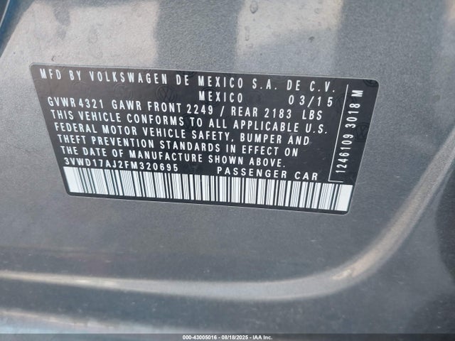 Volkswagen 1.8t 2015 3VWD17AJ2FM320695 Image 9
