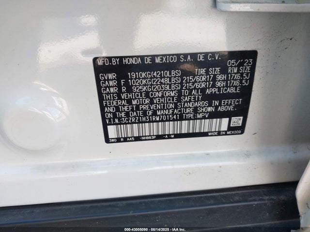 3CZRZ1H31RM701541 Honda k20z5