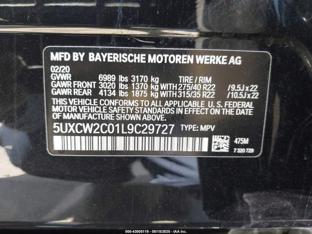 5UXCW2C01L9C29727 BMW X7