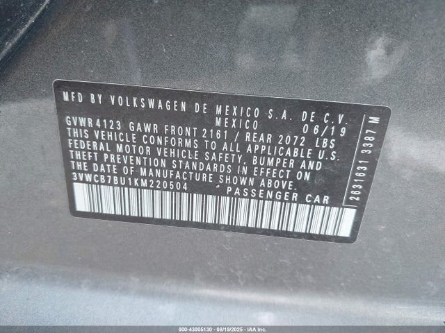 3VWCB7BU1KM220504 Volkswagen 1.4 tsi