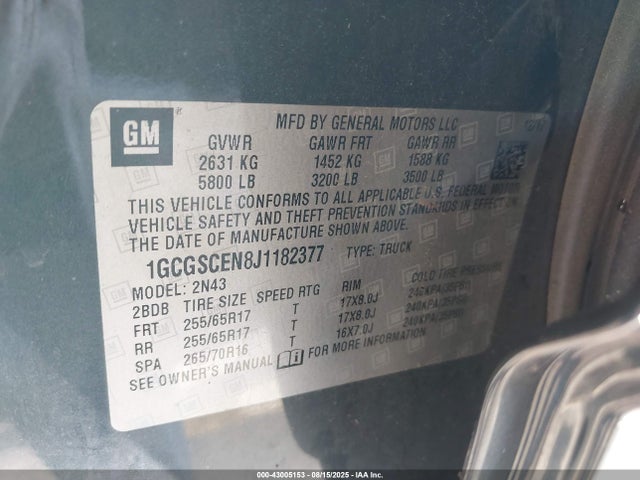 1GCGSCEN8J1182377 Chevrolet lgz - di: direct injection, vvt: variable valve timing, alum, var2, gen2