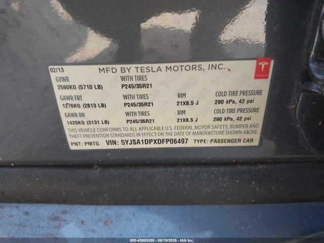 2013 TESLA MODEL S 5YJSA1DPXDFP06497 Photo 8