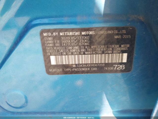 2015 MITSUBISHI MIRAGE ML32A3HJ0FH047059 Photo 8