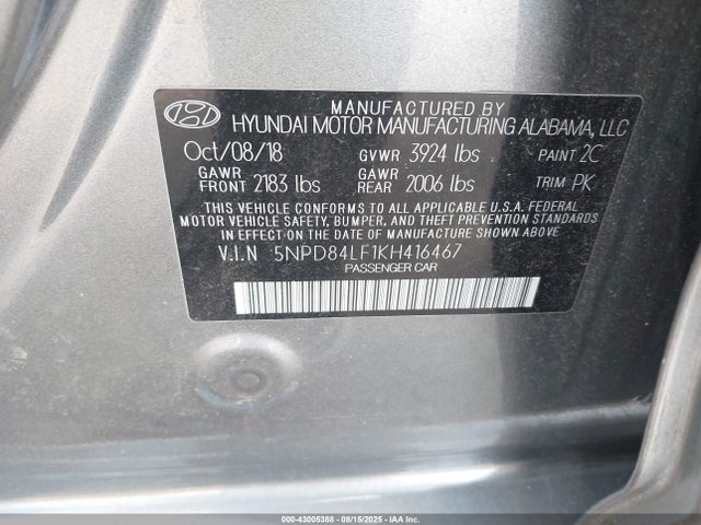 Hyundai mpi nu 2019 5NPD84LF1KH416467 Image 9