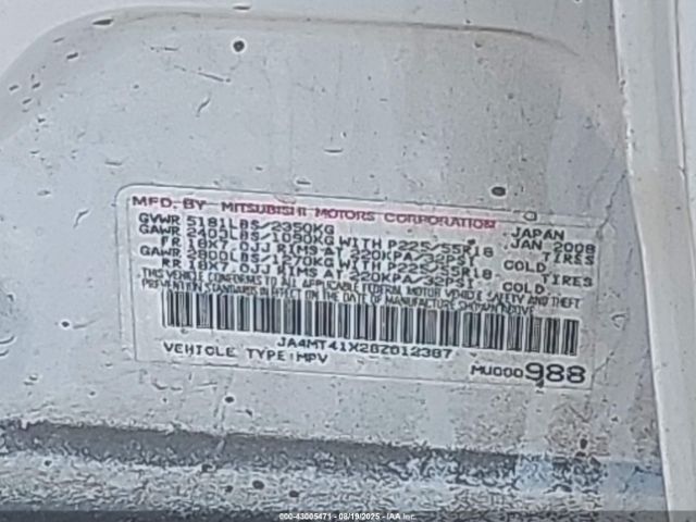 2008 MITSUBISHI OUTLANDER JA4MT41X28Z012387 Photo 8