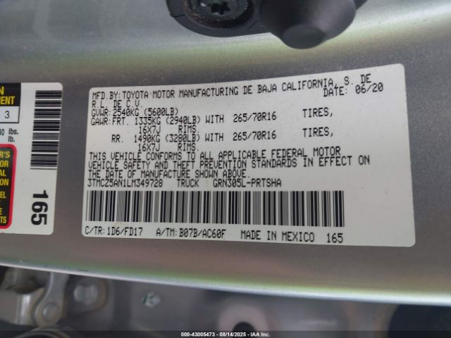 2020 TOYOTA TACOMA 3TMCZ5AN1LM349728 Photo 8