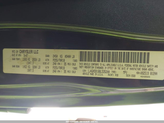 Продажа на аукционе авто 2008 Jeep Wrangler Unlimited Sahara, vin: 1J4GA59168L535200, номер лота: 43005488