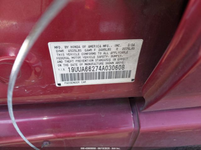 2004 ACURA TL 19UUA66274A030608 Photo 8
