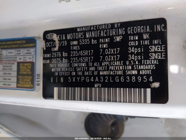 2020 KIA SORENTO 5XYPG4A32LG638954 Photo 8