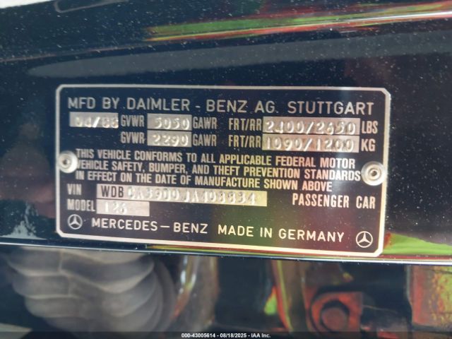 1988 MERCEDES-BENZ 560 WDBCA39D0JA408834 Photo 8