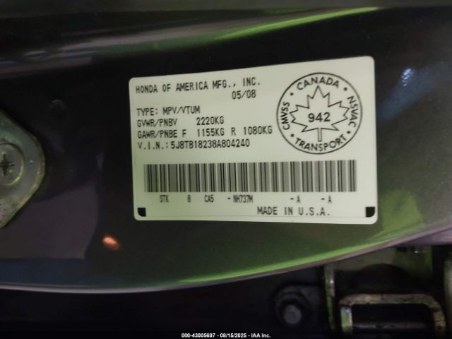 2008 ACURA RDX 5J8TB18238A804240 Photo 8