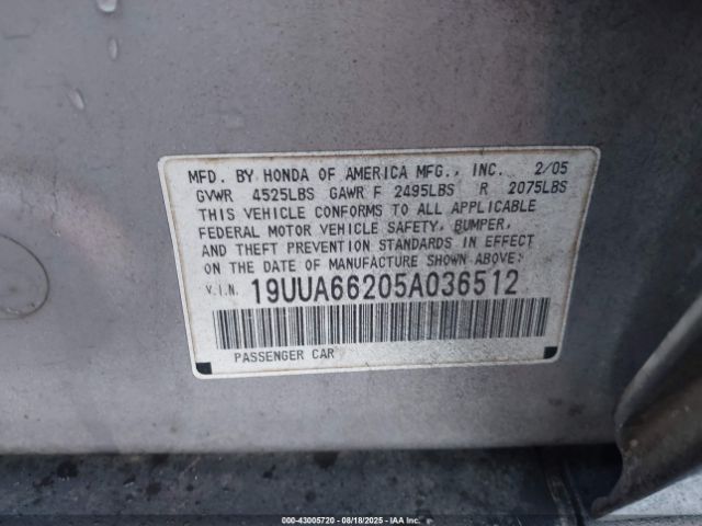 2005 ACURA TL 19UUA66205A036512 Photo 8