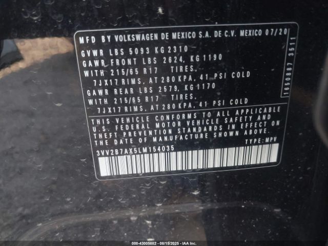 2020 VOLKSWAGEN TIGUAN 3VV2B7AX5LM154035 Photo 8