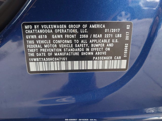 Volkswagen 1.8 tsi 2017 1VWBT7A30HC047151 Image 9