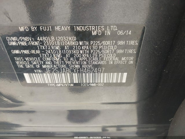 JF2SJABCXFH462497 Subaru 2.5na u5