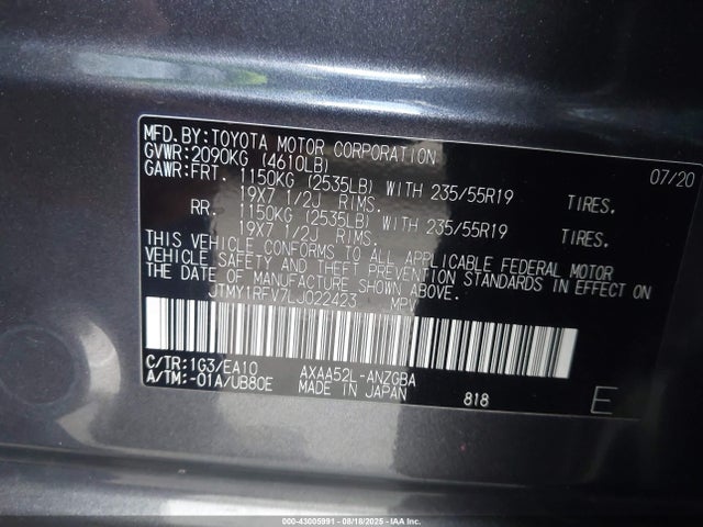JTMY1RFV7LJ022423 Toyota a25a-fks