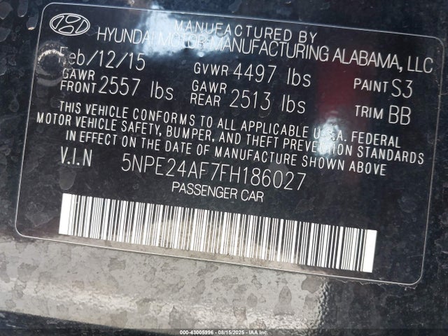 5NPE24AF7FH186027 Hyundai dohc gdi theta-ii
