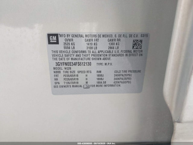 2015 CADILLAC SRX 3GYFNEE34FS612130 Photo 8