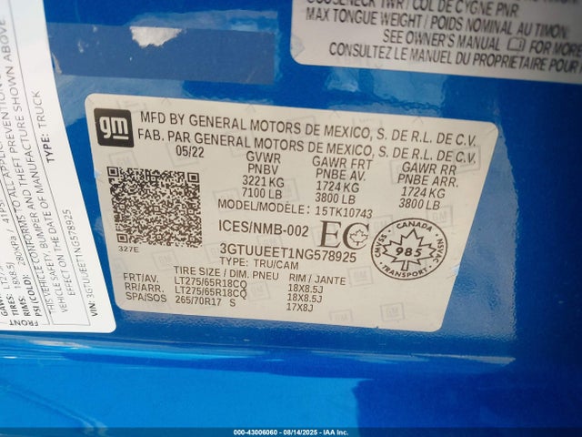 3GTUUEET1NG578925 GMC lm2