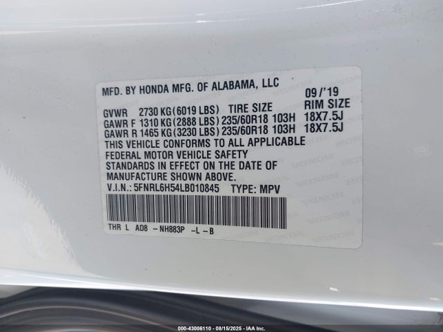 5FNRL6H54LB010845 Honda j35y7