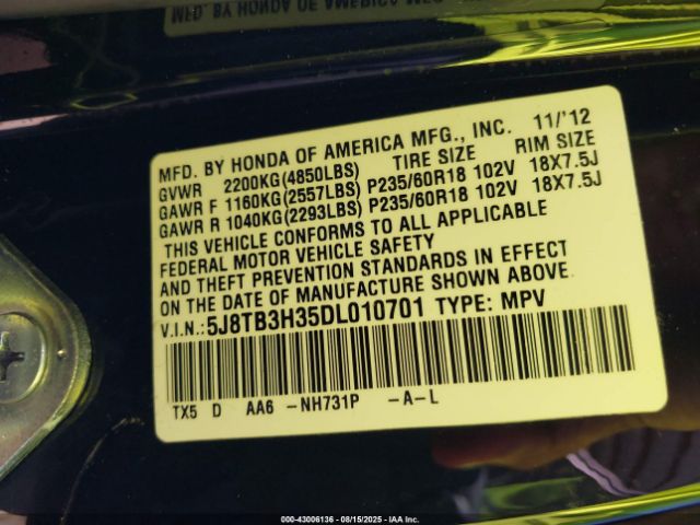 2013 ACURA RDX 5J8TB3H35DL010701 Photo 8