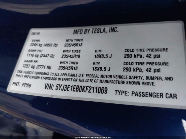 2019 TESLA MODEL 3 5YJ3E1EB0KF211069 Photo 8
