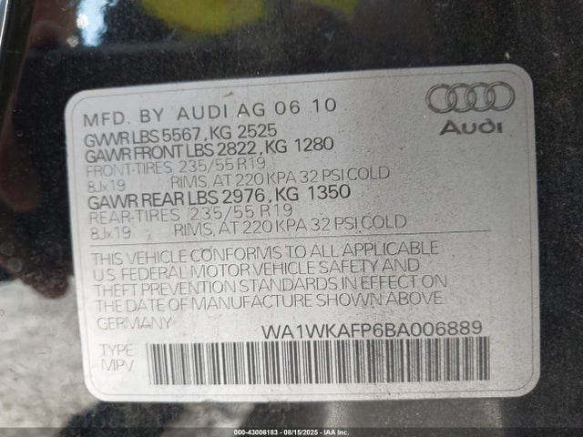 2011 AUDI Q5 WA1WKAFP6BA006889 Photo 8