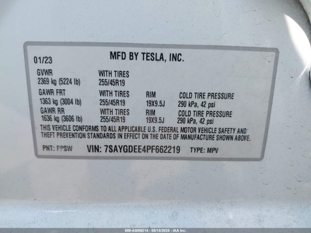 2023 TESLA MODEL Y 7SAYGDEE4PF662219 Photo 8