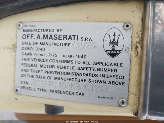 1989 CHRYSLER TC ZC2FP1102KB201247 Photo 8