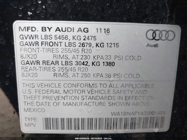 WA1BNAFY4J2001455 Audi Q5